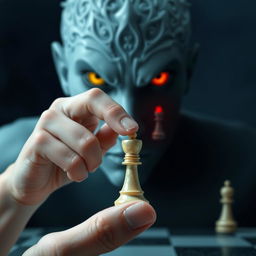 A human holding a chess pawn in their hand, symbolizing strategy and control