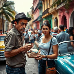 A dramatic scene depicting an attempted scam in Cuba