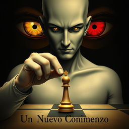 A full human figure holding a chess pawn in their hand, symbolizing control