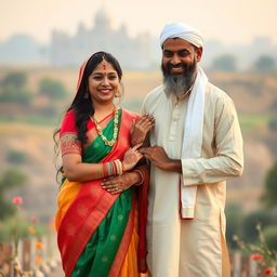 A respectful and harmonious scene depicting the celebration of cultural diversity and unity between a Hindu woman and a Muslim man