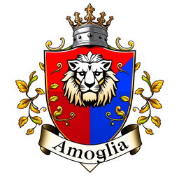 A heraldic crest for the Amoglia family that encapsulates the essence of their heritage and values