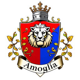 A heraldic crest for the Amoglia family that encapsulates the essence of their heritage and values