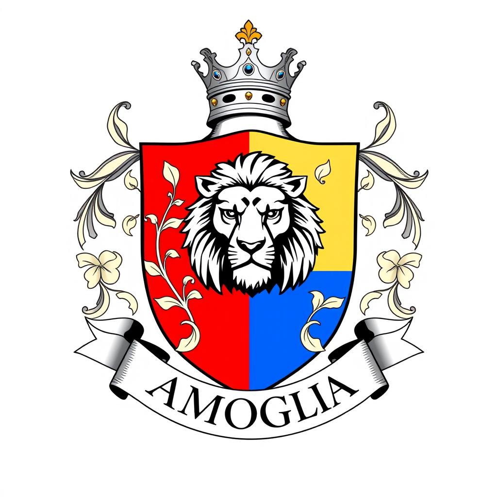 A heraldic crest for the Amoglia family that encapsulates the essence of their heritage and values