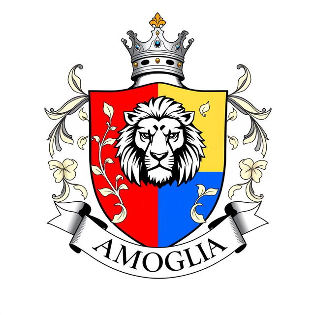 A heraldic crest for the Amoglia family that encapsulates the essence of their heritage and values