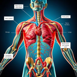 A detailed, full-screen exploration of the human body, showcasing its physiology in an educational manner