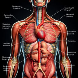 A detailed, full-screen exploration of the human body, showcasing its physiology in an educational manner