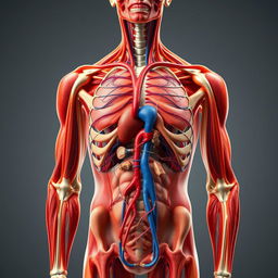 A highly detailed and full-screen depiction of the human body, showcasing its intricate physiology
