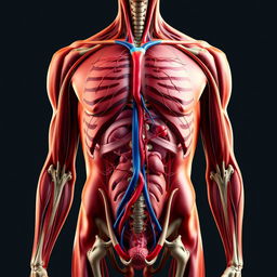 A highly detailed and full-screen depiction of the human body, showcasing its intricate physiology