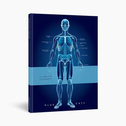 A striking cover design for a medical book, featuring a full human body illustration in a blue-tinted medical chap