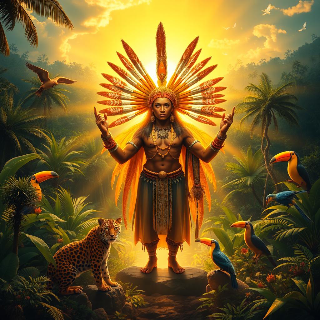 A majestic depiction of Guaraci, the indigenous Brazilian god of the Sun