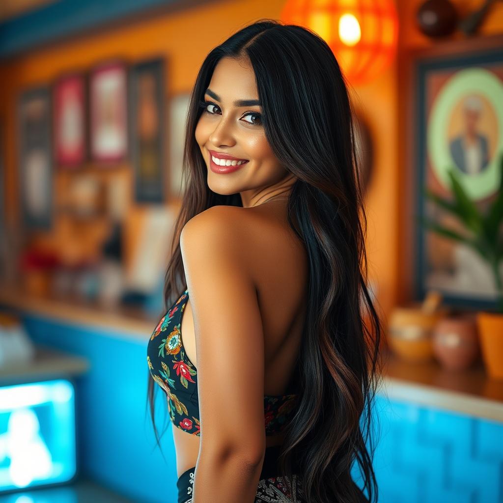 Stunning full-body portrait of a beautiful Latina girl with a captivating smile and elegant pose