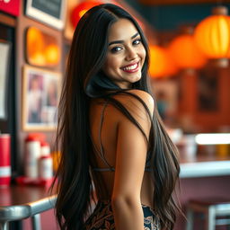 Stunning full-body portrait of a beautiful Latina girl with a captivating smile and elegant pose