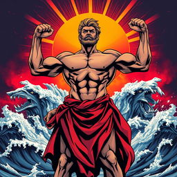 A powerful depiction of testosterone in a metaphorical form, showing a muscular male figure radiating strength and vitality