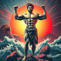 A powerful depiction of testosterone in a metaphorical form, showing a muscular male figure radiating strength and vitality