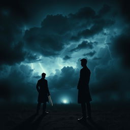 A symbolic representation of betrayal, depicted as a dark and stormy scene with two figures silhouetted in the background