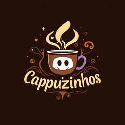 A captivating and artistic logo design for a Discord server named "Cappuzinhos", featuring elements that represent the warmth and camaraderie of a group gathering