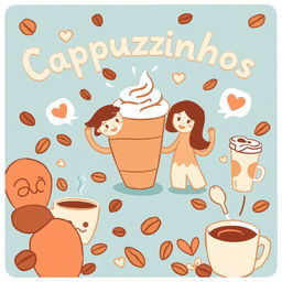 A lively and inviting illustration for a Discord server called "Cappuzinhos"