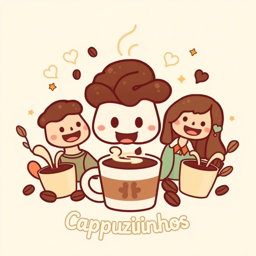 A lively and inviting illustration for a Discord server called "Cappuzinhos"