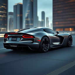 A sleek and futuristic car design that is a seamless blend of a Dodge Viper and a Lamborghini Sesto Elemento, featuring a distinctive side exhaust