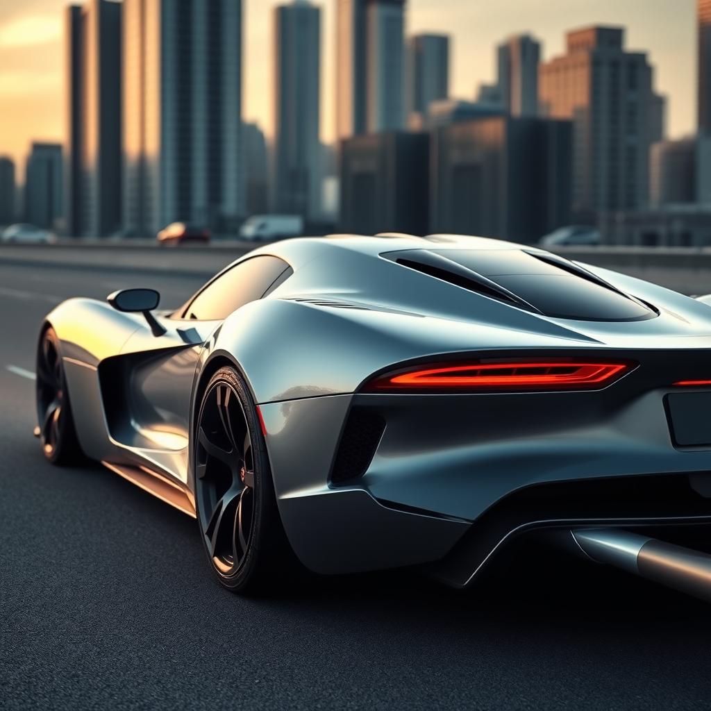 A sleek and futuristic car design that is a seamless blend of a Dodge Viper and a Lamborghini Sesto Elemento, featuring a distinctive side exhaust