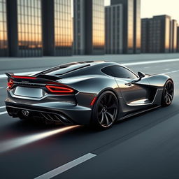 A sleek and futuristic car design that is a seamless blend of a Dodge Viper and a Lamborghini Sesto Elemento, featuring a distinctive side exhaust pipe on the side skirt