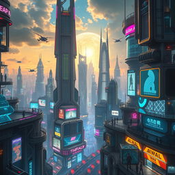 A captivating scene from a science fiction novel set in a futuristic cityscape