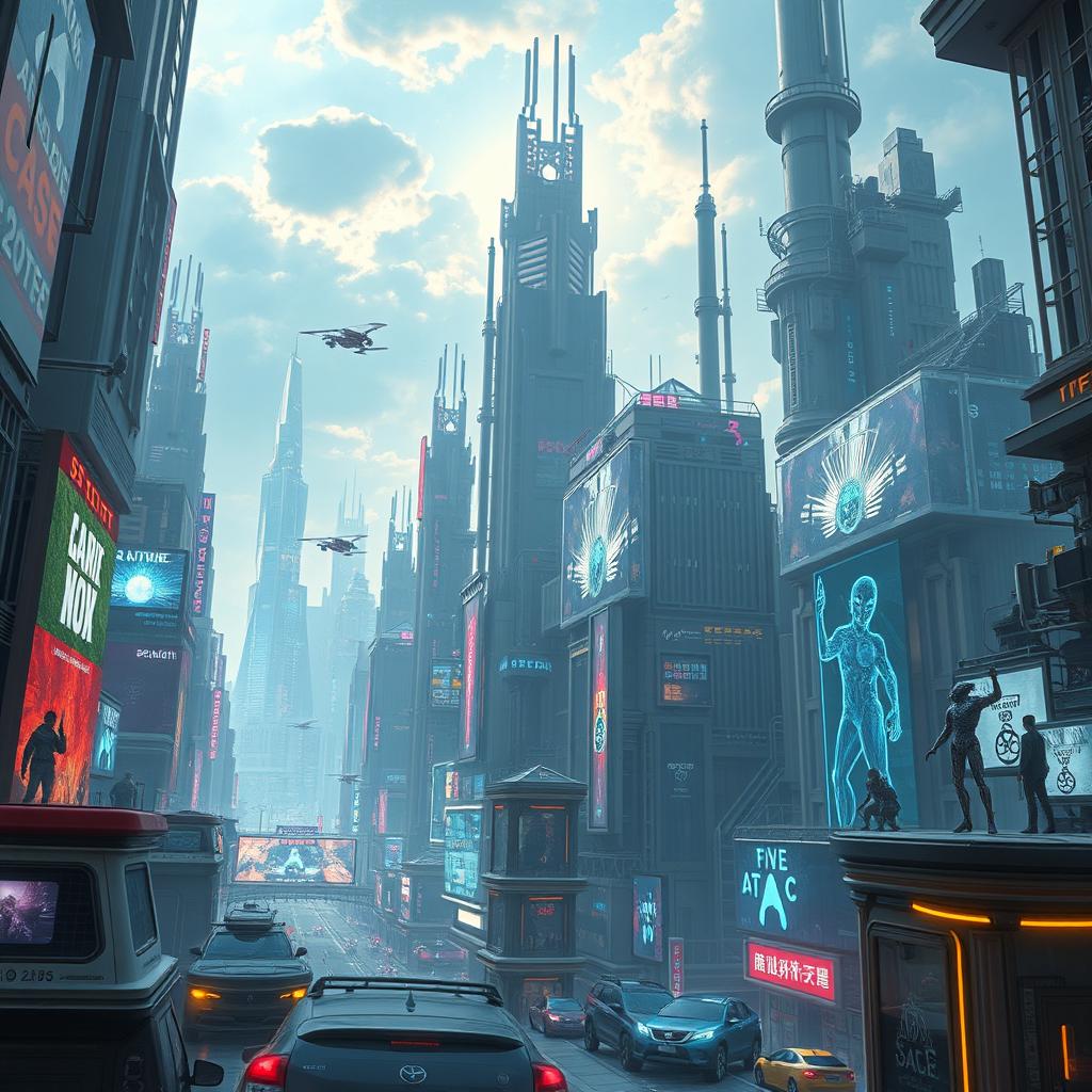 A captivating scene from a science fiction novel set in a futuristic cityscape