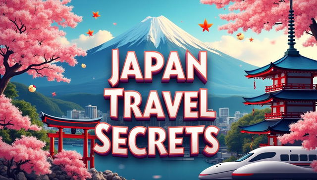 An extremely eye-catching YouTube thumbnail featuring the title "Japan Travel Secrets" in bold, dynamic lettering