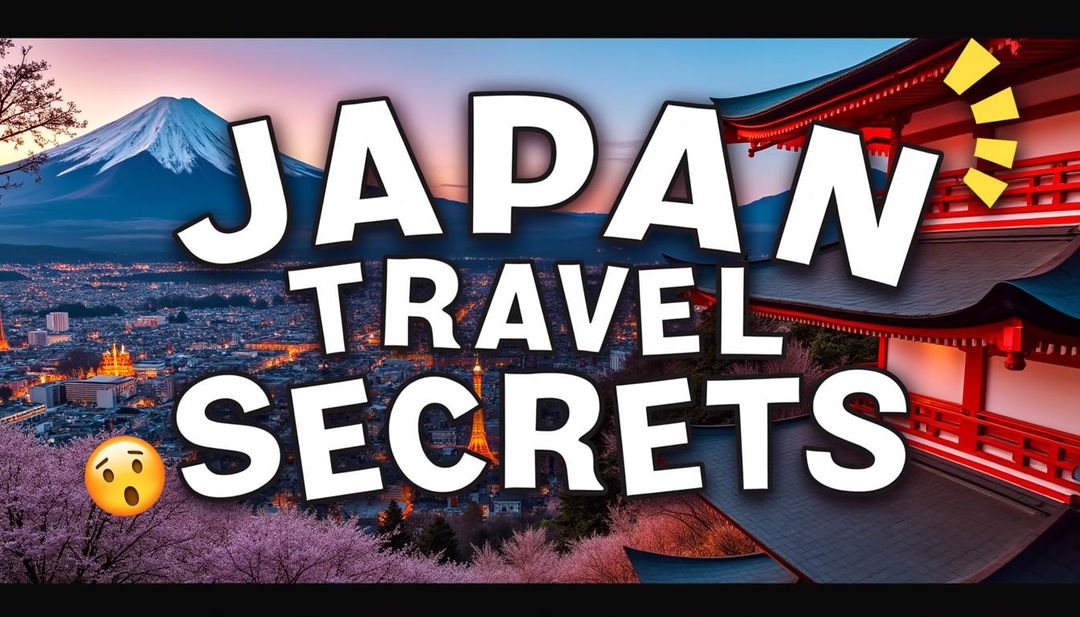 A highly clickable and eye-catching YouTube thumbnail for "Japan Travel Secrets" featuring bold, oversized lettering with a dramatic shadow effect for extra impact