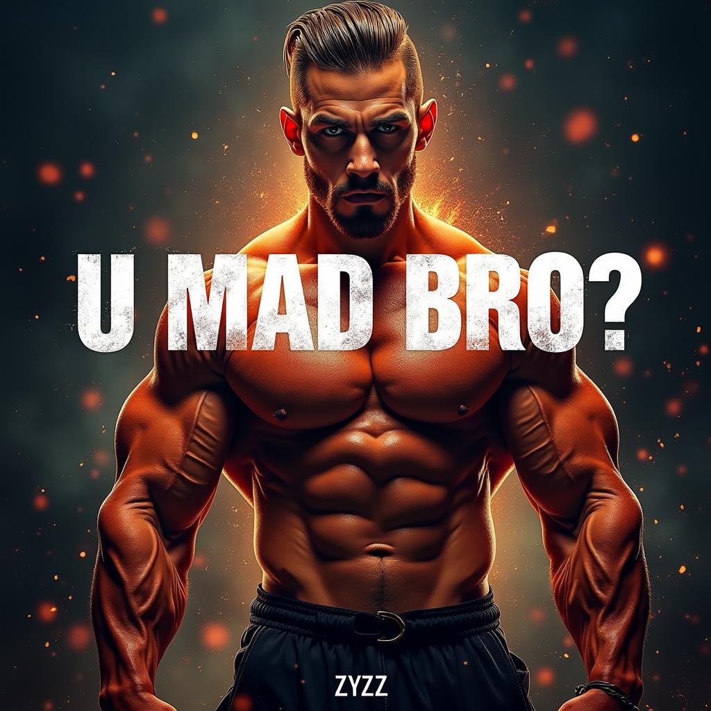 A dynamic and vibrant cinematic motivational poster, featuring the bold and slightly provocative text "U MAD BRO? - Zyzz" prominently displayed