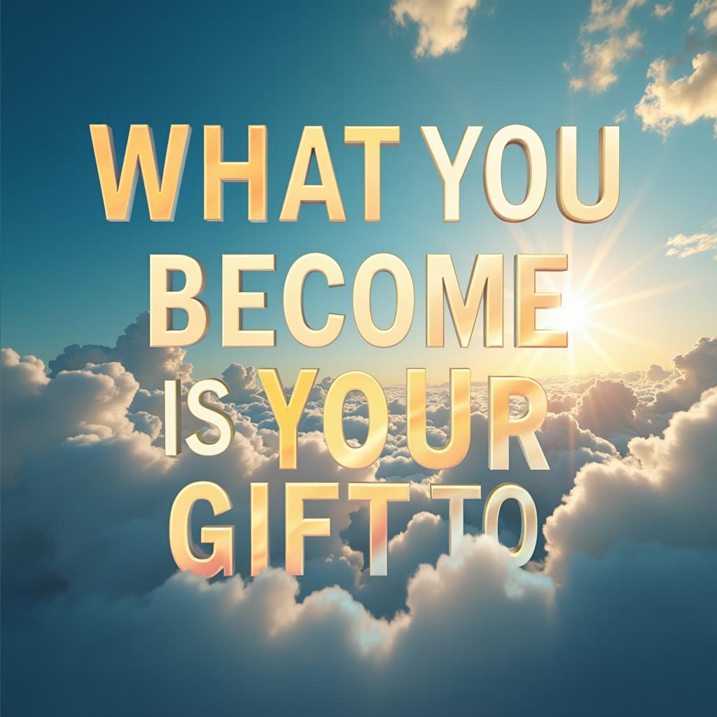 Cinematic motivational poster featuring the inspiring quote "What you become is your gift to God" that fills the entire image with huge, bold letters