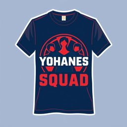 Design a stylish T-shirt for the Yohanes Squad, featuring a bold and dynamic logo that embodies strength and unity