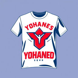 Design a stylish T-shirt for the Yohanes Squad, featuring a bold and dynamic logo that embodies strength and unity