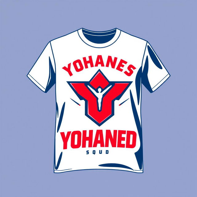 Design a stylish T-shirt for the Yohanes Squad, featuring a bold and dynamic logo that embodies strength and unity