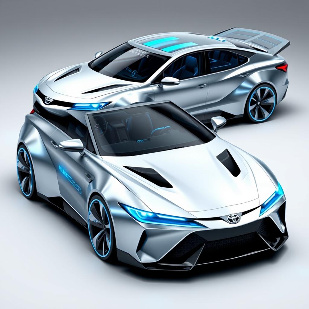 Futuristic reimagining of a 1991 Toyota Camry, transformed into a sleek, modern concept car