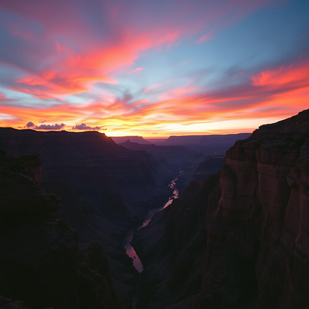 A serene sunset view of the Grand Canyon