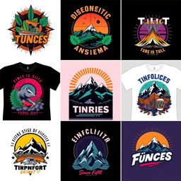 A collection of contemporary and trendy T-shirt designs, featuring bold typography, intricate patterns, and eye-catching graphics