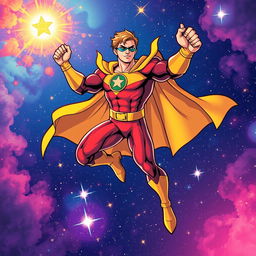 A dynamic illustration of a superhero in a cosmic setting, showcasing powers and strength