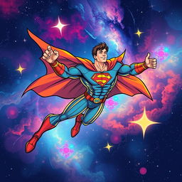 A dynamic illustration of a superhero in a cosmic setting, showcasing powers and strength