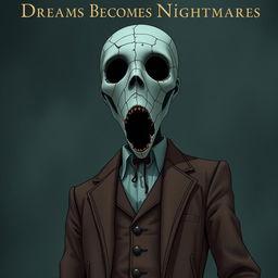 A book cover for 'Dreams Becomes Nightmares' featuring a tall, slender figure that is the embodiment of terror