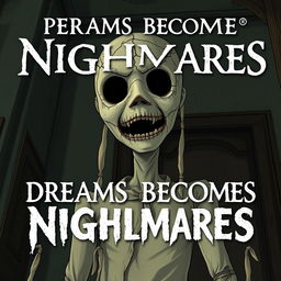 A book cover for 'Dreams Becomes Nightmares' featuring a tall, slender figure that evokes terror