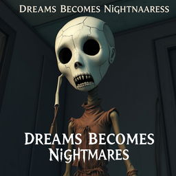 A book cover for 'Dreams Becomes Nightmares' featuring a tall, slender figure that evokes terror