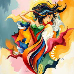 An abstract representation of femininity and empowerment, symbolized through vivid colors and geometric shapes