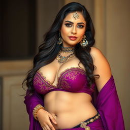 A seductive Arabic woman with a thick, curvy body and a well-defined figure