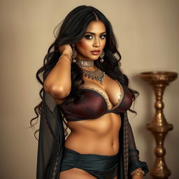 A seductive Arabic woman with a thick, curvy body and a well-defined figure