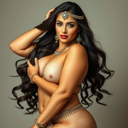 A stunning Arabic woman with a thick, curvy body and a perfectly sculpted figure posed in an elegant and tasteful manner