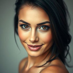 A sensual and alluring portrait of a confident and attractive woman with a captivating smile