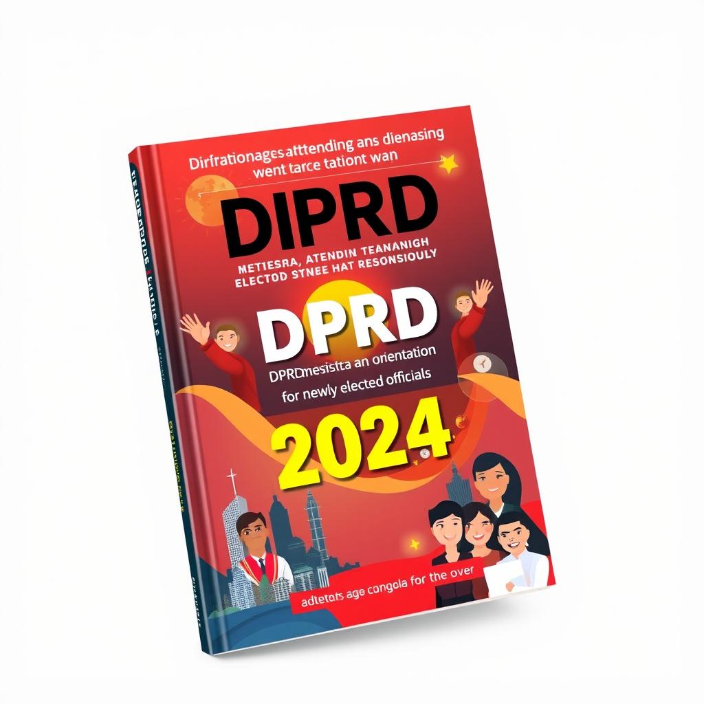 A book cover design that captures the theme of DPRD members attending an orientation for newly elected officials in 2024