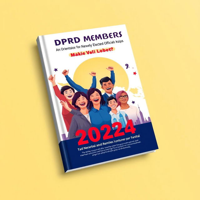 A book cover design that captures the theme of DPRD members attending an orientation for newly elected officials in 2024