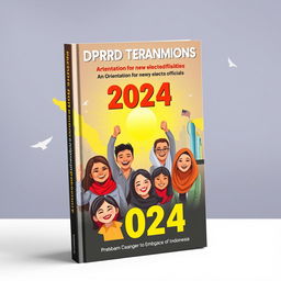 A book cover design that captures the theme of DPRD members attending an orientation for newly elected officials in 2024